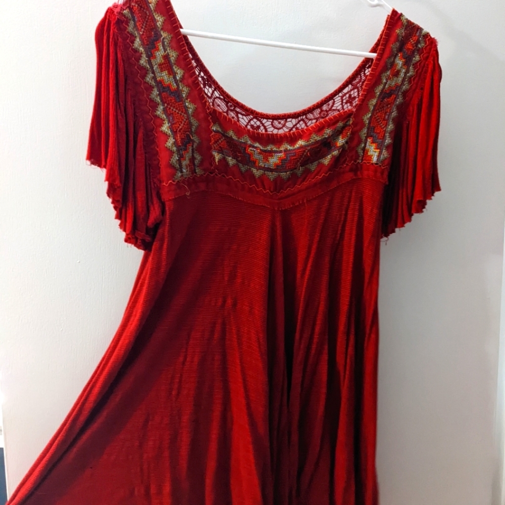 Free People Red Boho Shirt